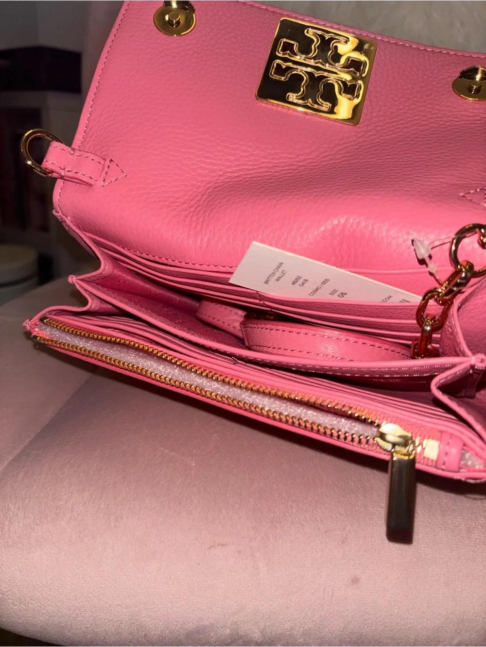 Tory Burch Pink Leather Britton chain wallet